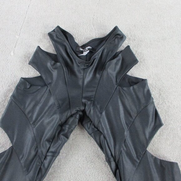 Lips + Honey Flare Pants Womens XS Bia Cut Out Faux Leather Black Slit Hem - Picture 3 of 10